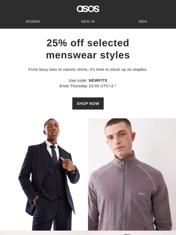 25% off selected menswear styles