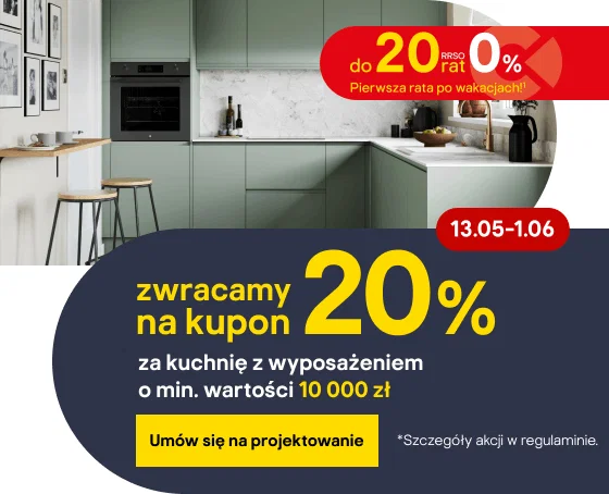 Zwracamy na kupon 20% za kuchnie z wyposażeniem o min. wartości 10 000 zł