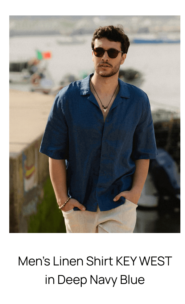 Men's Short Sleeve Linen Shirt KEY WEST in Deep navy blue 