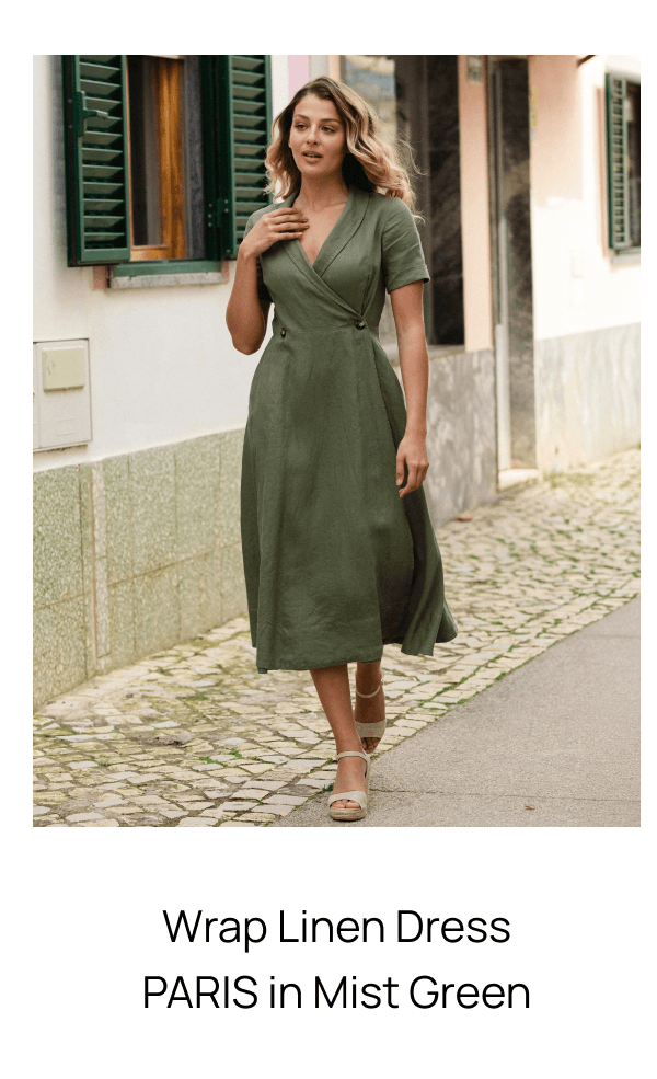 Wrap Linen dress PARIS in Mist green 