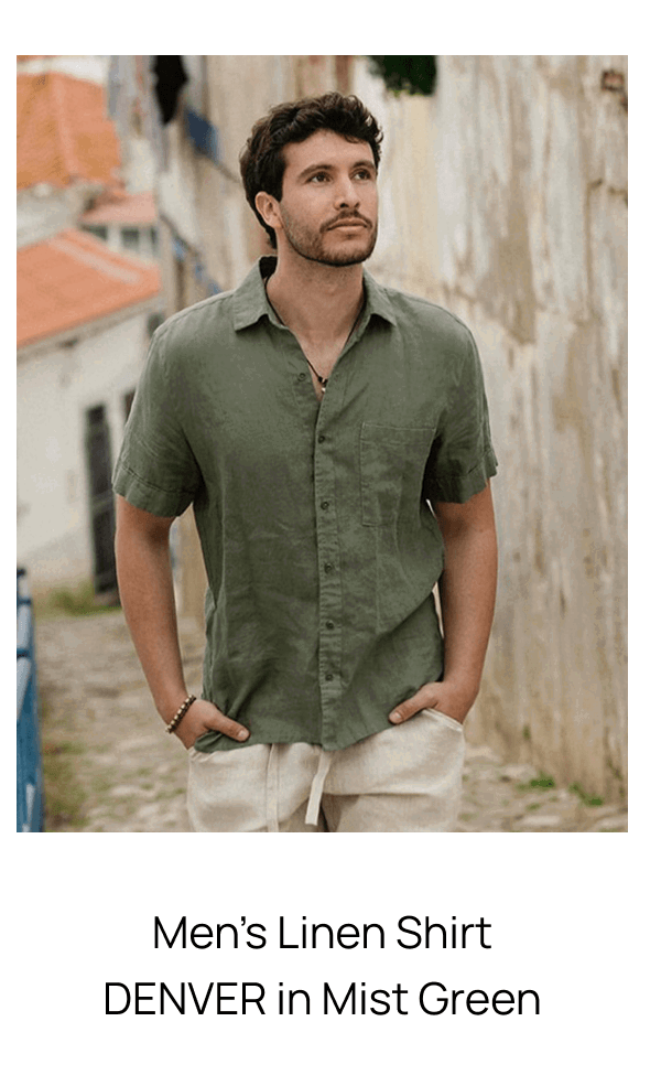 Men's Short Sleeve Linen Shirt DENVER in Mist green 