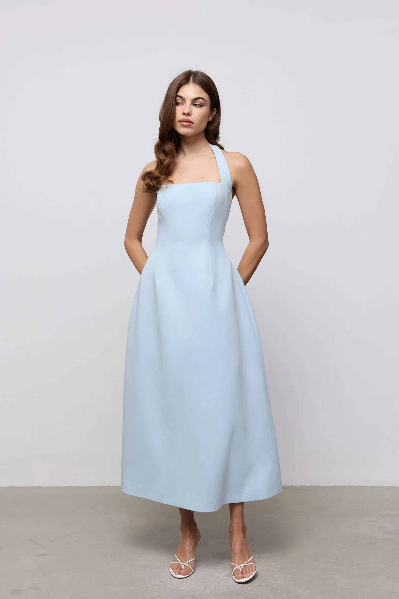 Image of Cotton Mix Halter Midi Dress