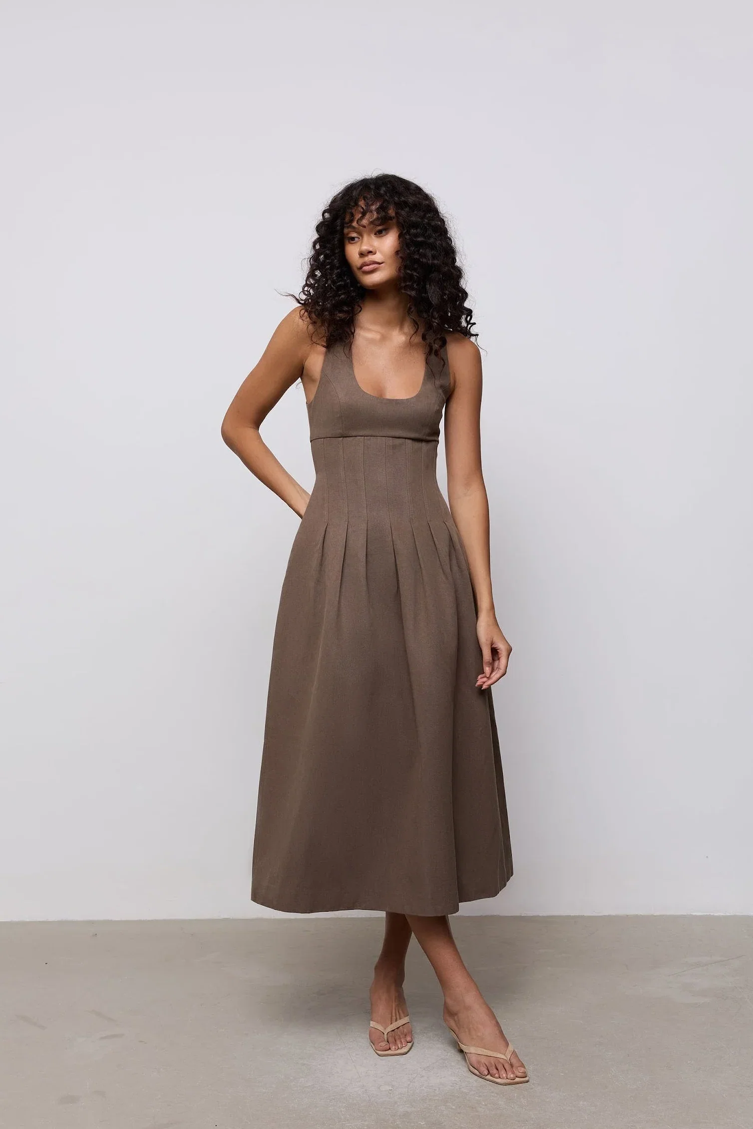 Image of Cotton Mix Cinched Midi Dress