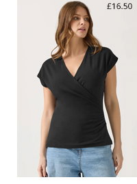 M&Co Black Short Sleeve Wrap Top