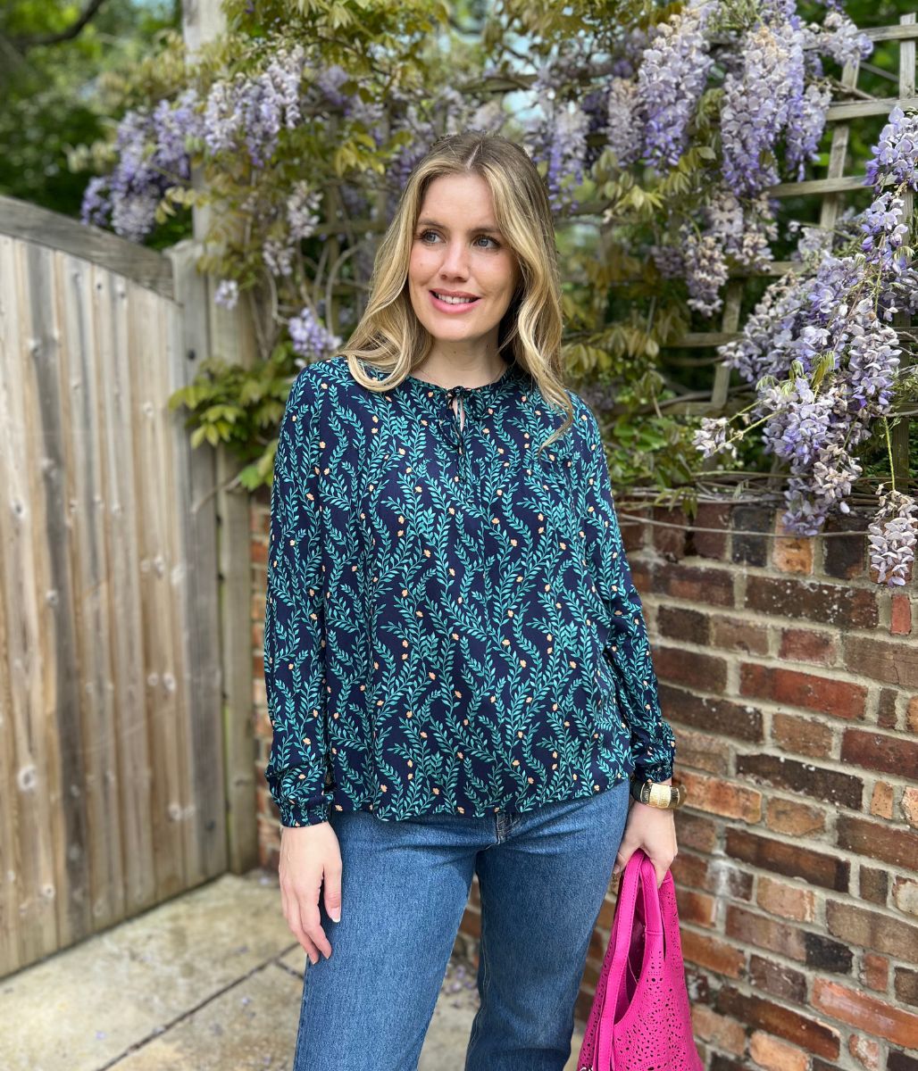 Image of Brakeburn Navy Flower Print Blouse