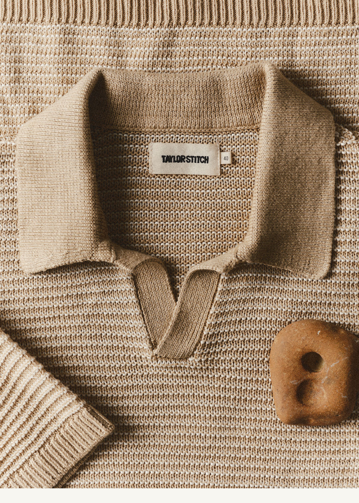 Taylor Stitch. The Valencia Sweater Polo in Sand Stripe.