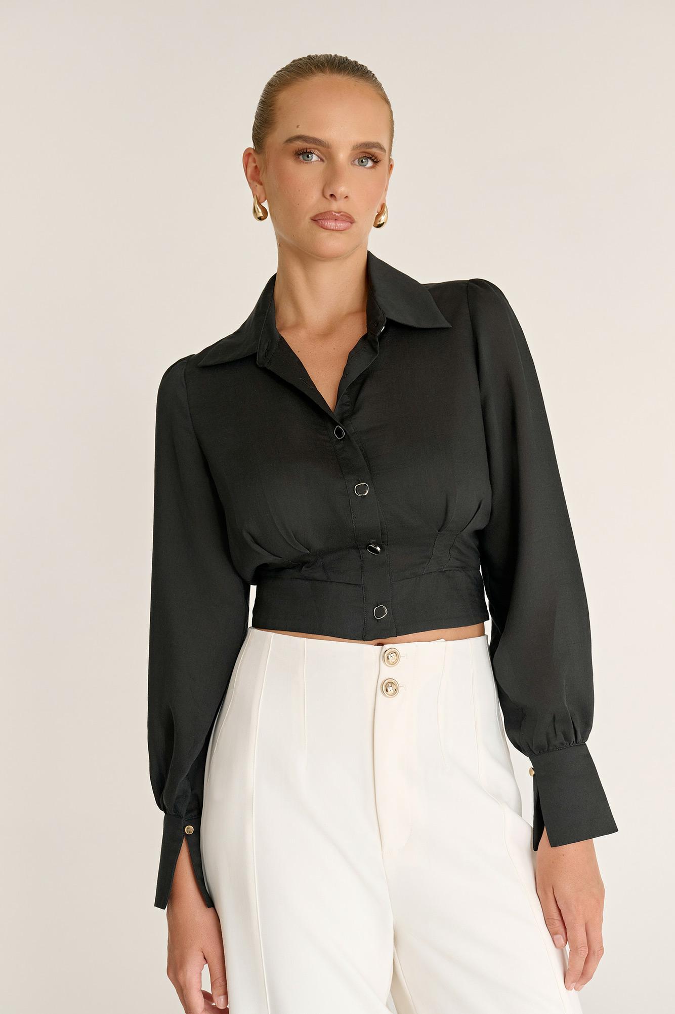 Image of Paloma Cropped Shirt - BLACK, 8