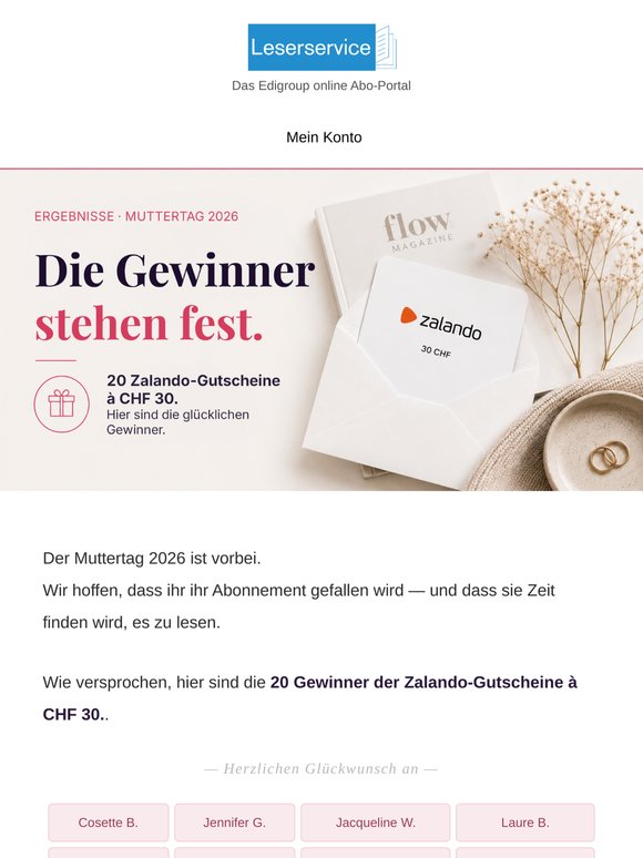Die 20 Gewinner des Zalando-Gutscheins sind…