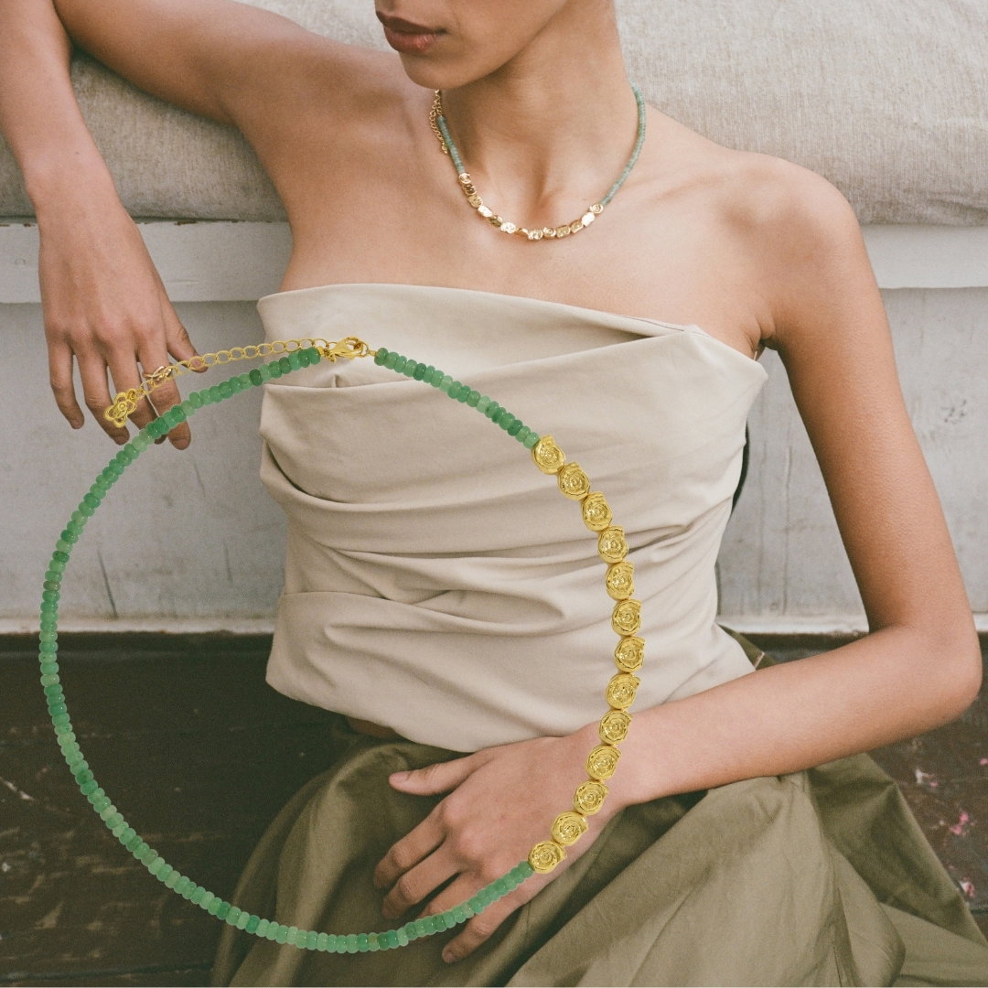 Waterproof Beaded Necklace Emerald