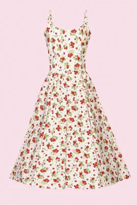 Priscilla Cherry Print Cotton Midi Dress