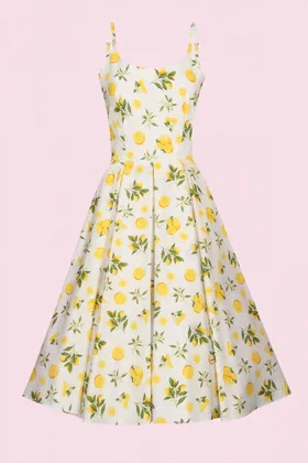 Priscilla Lemon Print Cotton Midi Dress