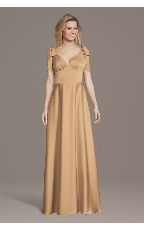 Matte Satin Bow Shoulder A-Line Dress