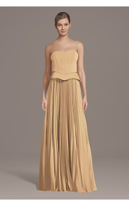 Matte Satin Pleated A-Line Basque Waist Dress