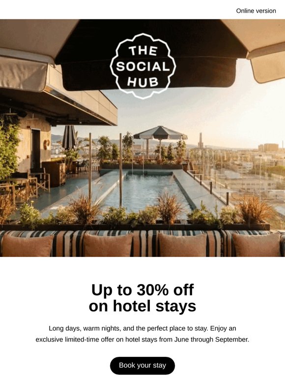 Up to 30% off your summer stay