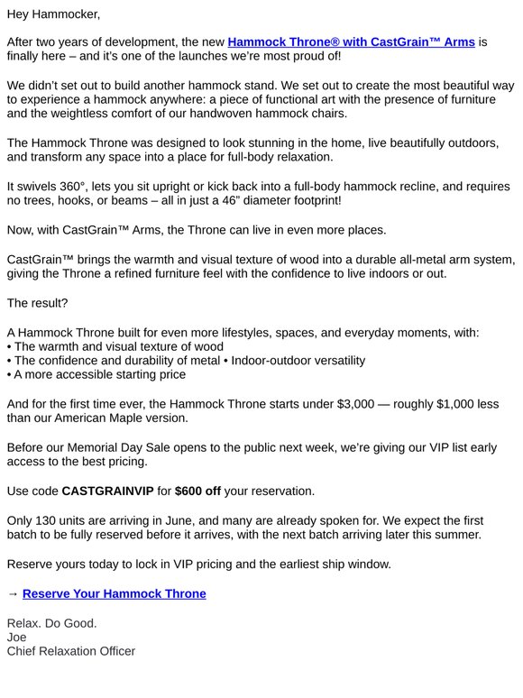 VIP Early Access: $600 Off the New Throne™ in CastGrain™