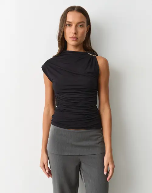 High Neck Hardware Asymmetrical Top