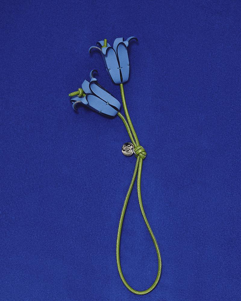 Leather bluebell charm in blue & green