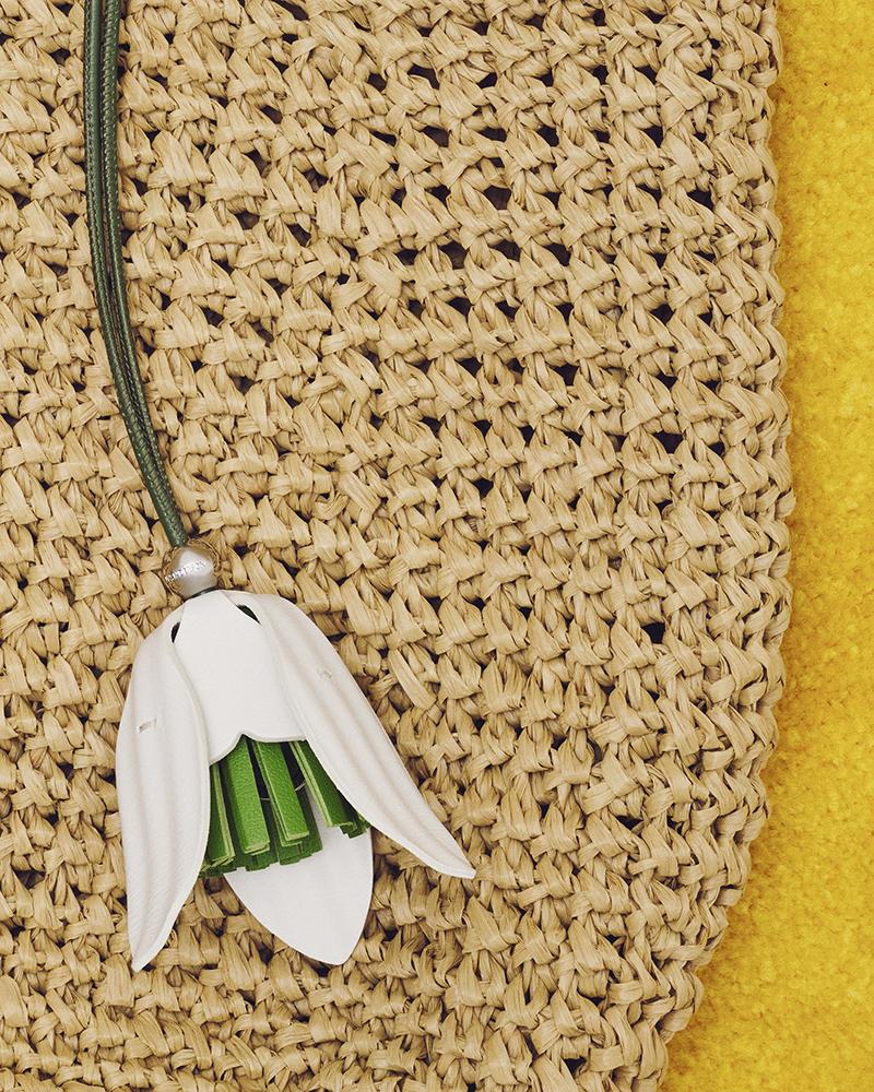 Leather snowdrop charm in white & green