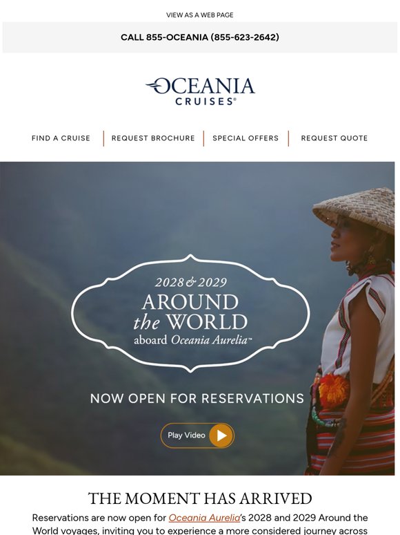 Now Open for Reservations! Oceania Aurelia's World Cruises