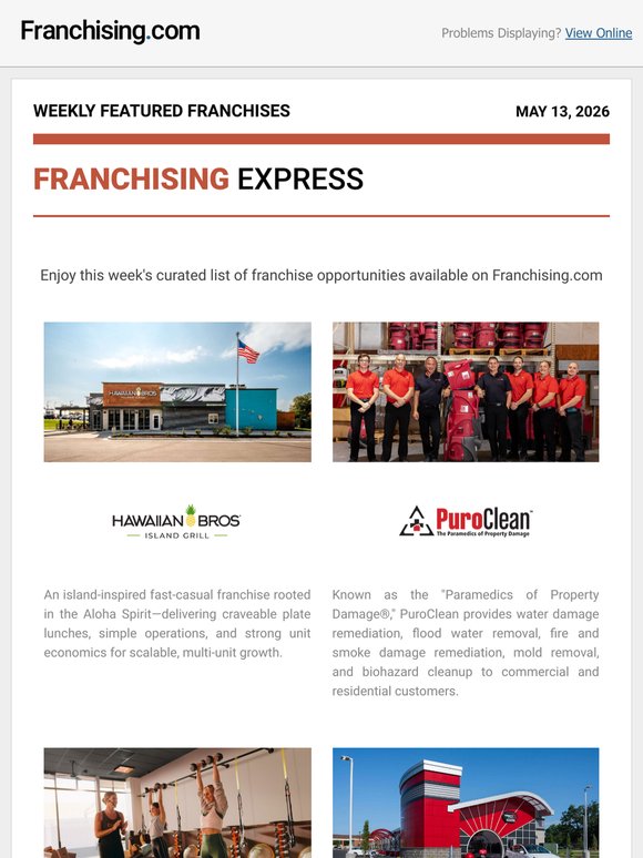 Franchising.com: Weekly Featured Franchises - May 13th, 2026