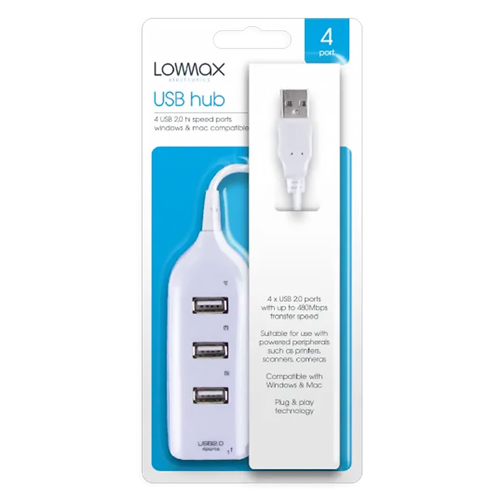Lowmax 1:4 USB Hub Bus-Powered - White  - £4.99 delivered