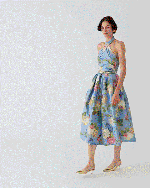 Chiné Floral-Print Halterneck Dress