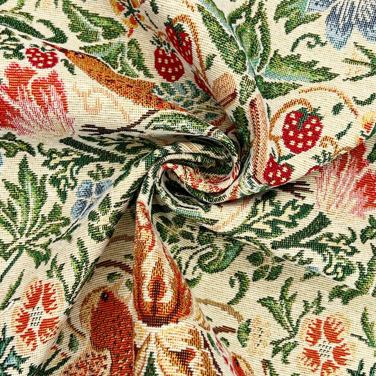 Image of William Morris Strawberry Thief Tapestry Fabric Natural 140cm