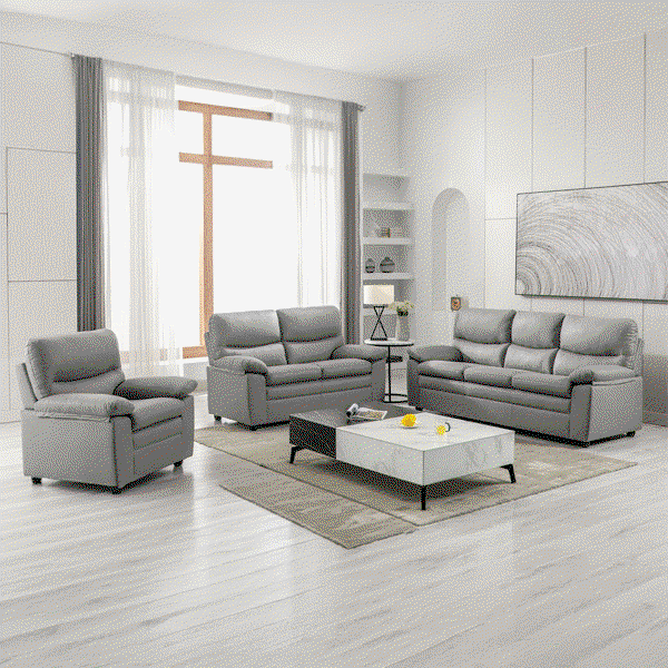 3tlg. Sofa-Set mit hoher Rückenlehne, ca. 202 x 82 x 92 cm - Grau