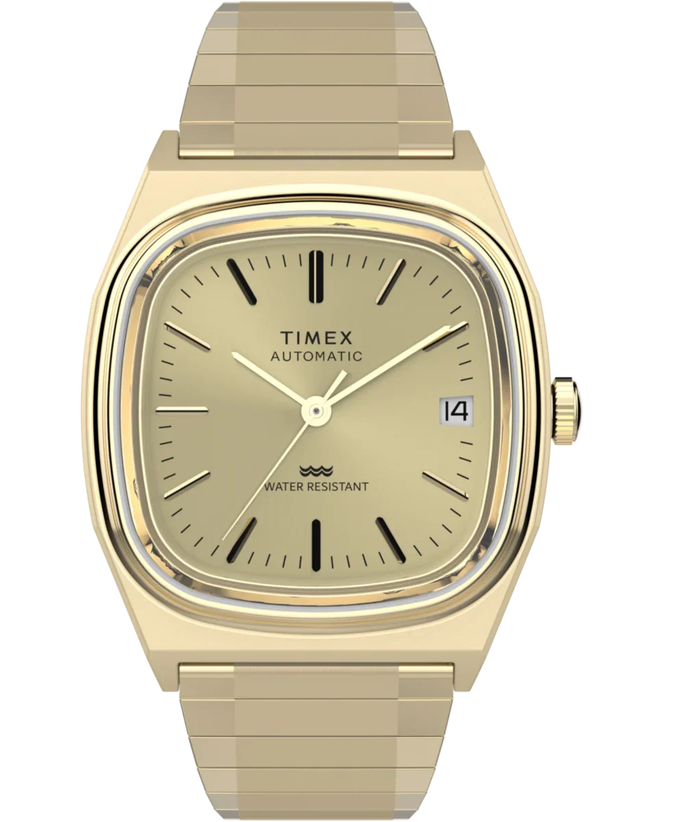 Image of Timex® Automatic 1983 E Line Reissue 34mm Gold-Tone Expansion Band Watch