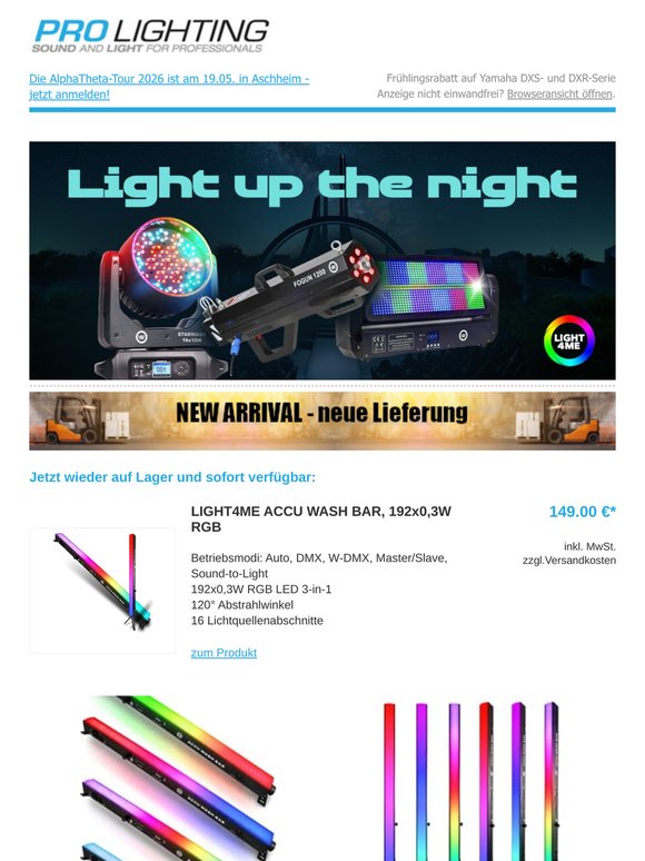 Wieder da: LIGHT4ME ACCU WASH BAR | AlphaTheta Tour am Dienstag bei uns in Aschheim