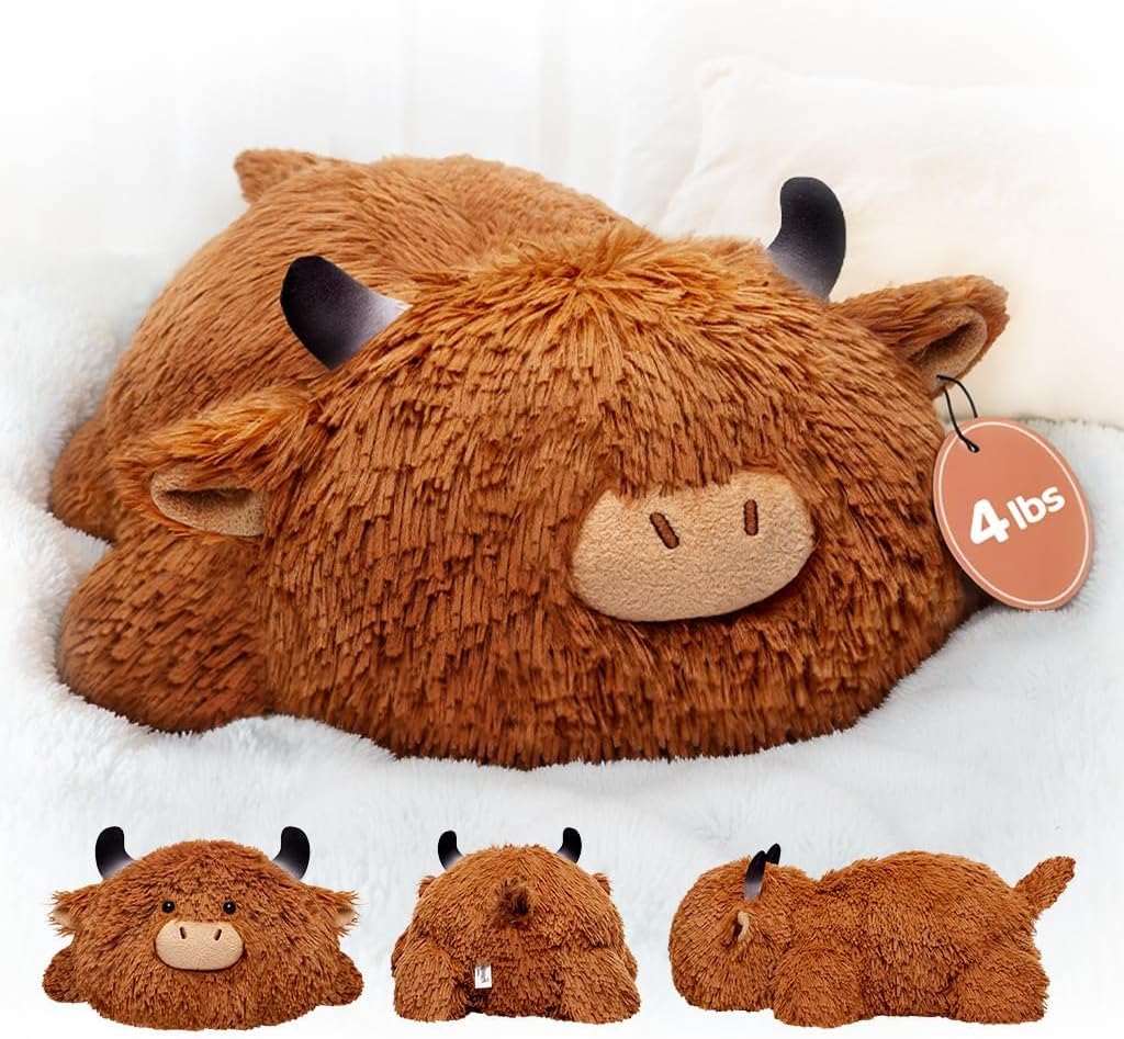 MeWaii® Highland Cow Weighted Stuffed Animal 4lbs – Calming Hug Plush for Stress Relief & Sleep, Soft Gift for Kids & Adults