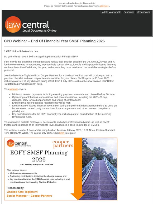 CPD Webinar – End Of Financial Year SMSF Planning 2026