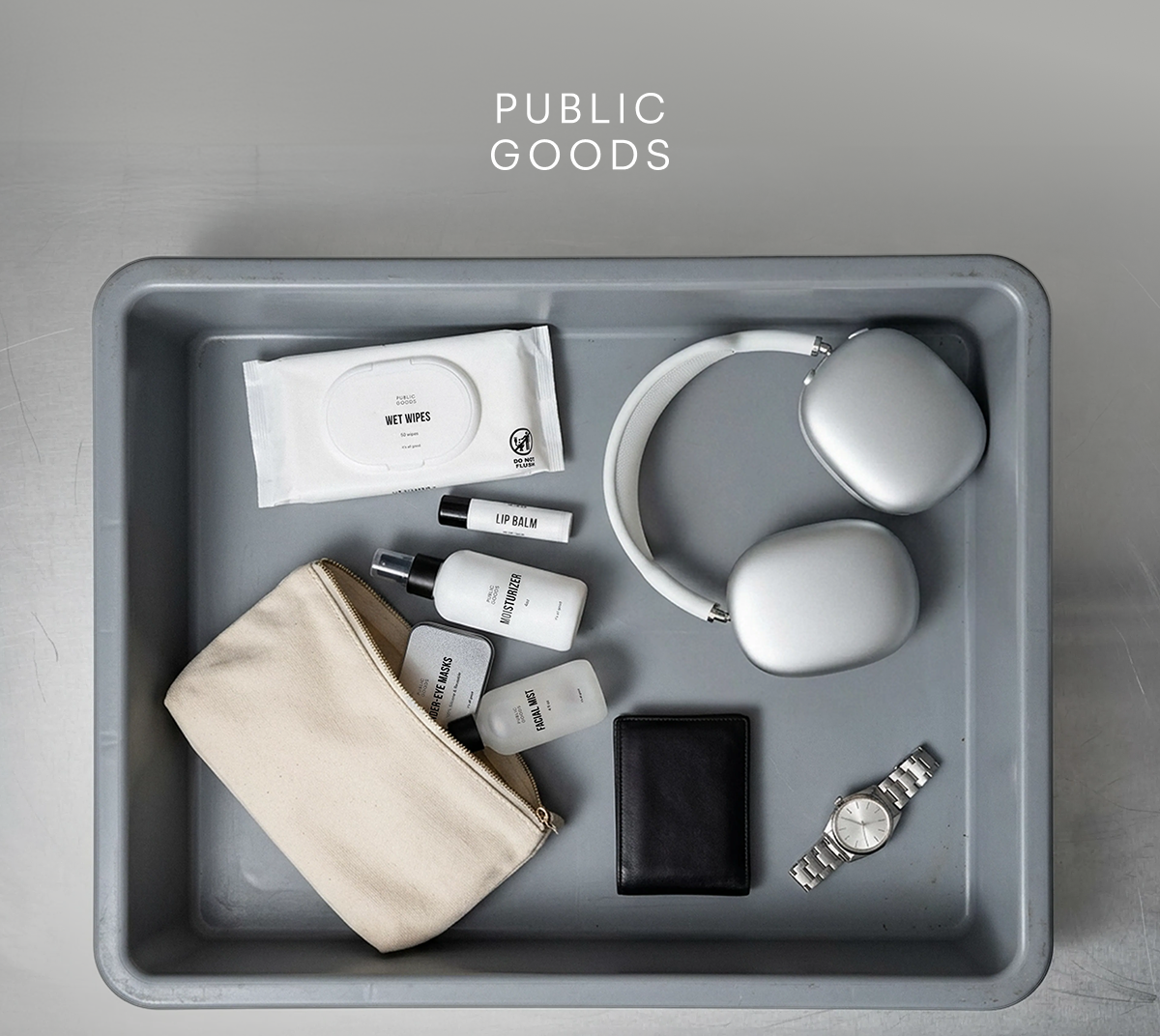 PUBLIC GOODS WET WIPES LIP BALM MOISTURIZER UNDER-EYE MASKS FACIAL MIST