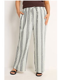 YOURS – Naturbraun gestreifte Hose mit weitem Bein