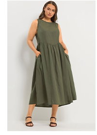 YOURS Ärmelloses Maxikleid in Khakigrün aus Leinen