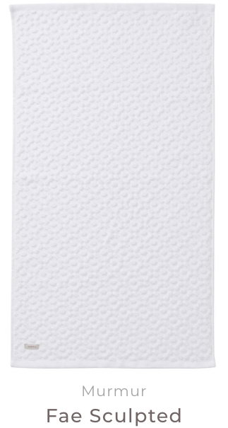 Product Description Fae Sculpted Towels White Beautifully sculpted jacquard style towel, Murmur Fae displays an all-over ornate tile pattern complete with fringed detailing. 100% BCI Cotton terry.  Sizes  Hand Towel: 50cm x 90cm  Bath Towel: 70cm x 130cm  Bath Sheet: 90cm x 150cm  PRODUCT DETAILS Delivery Options Returns Reviews Murmur Fae Sculpted Towels in White