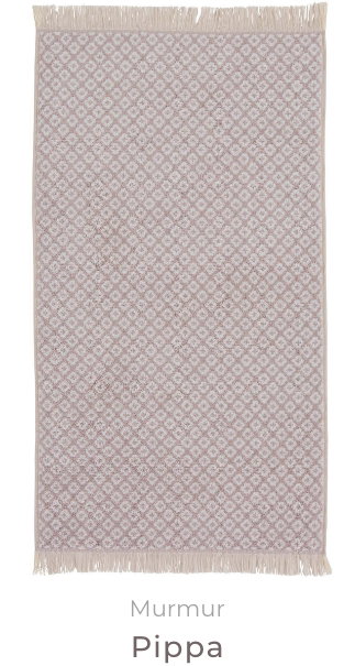 Product Description Pippa Towels Heather A terry style towel available in a cloud grey or heather colourway. An all-over small-scale geo pattern design is trimmed with soft fringed detailing. Made in Portugal from 100% sustainable BCI cotton.  Sizes  Guest Towel: 40cm x 60cm  Hand Towel: 50cm x 90cm  Bath Towel: 70cm x 130cm  Bath Sheet: 90cm x 150cm  Bath Mat: 90cm x 50cm  PRODUCT DETAILS Delivery Options Returns Reviews Murmur Pippa Towels in Heather