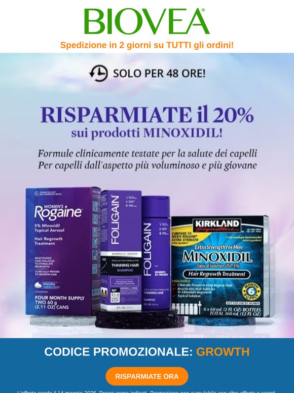 Offerta Minoxidil! Risparmiate il 20% sui nostri prodotti per la ricrescita dei capelli più venduti!