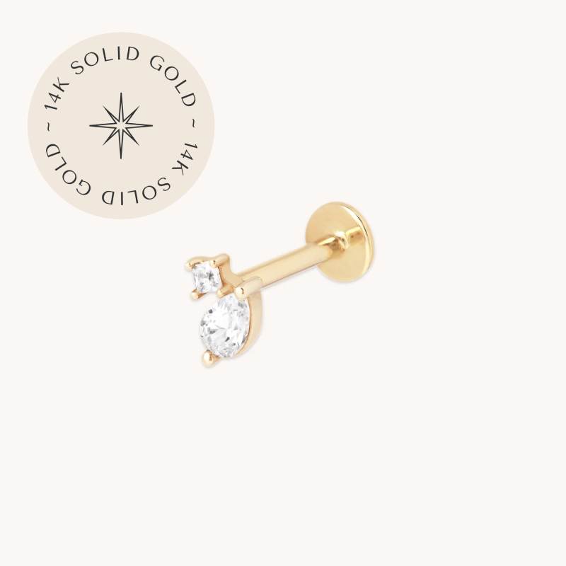 Diamond Double Gem Piercing Stud in Solid Gold