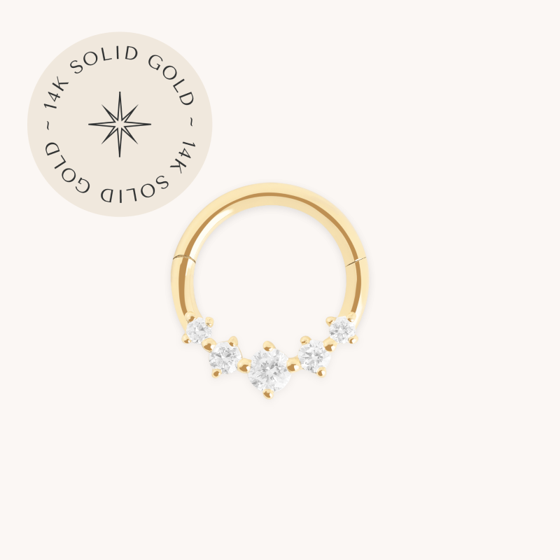 Curved Square Crystal Titanium Piercing Stud in Gold