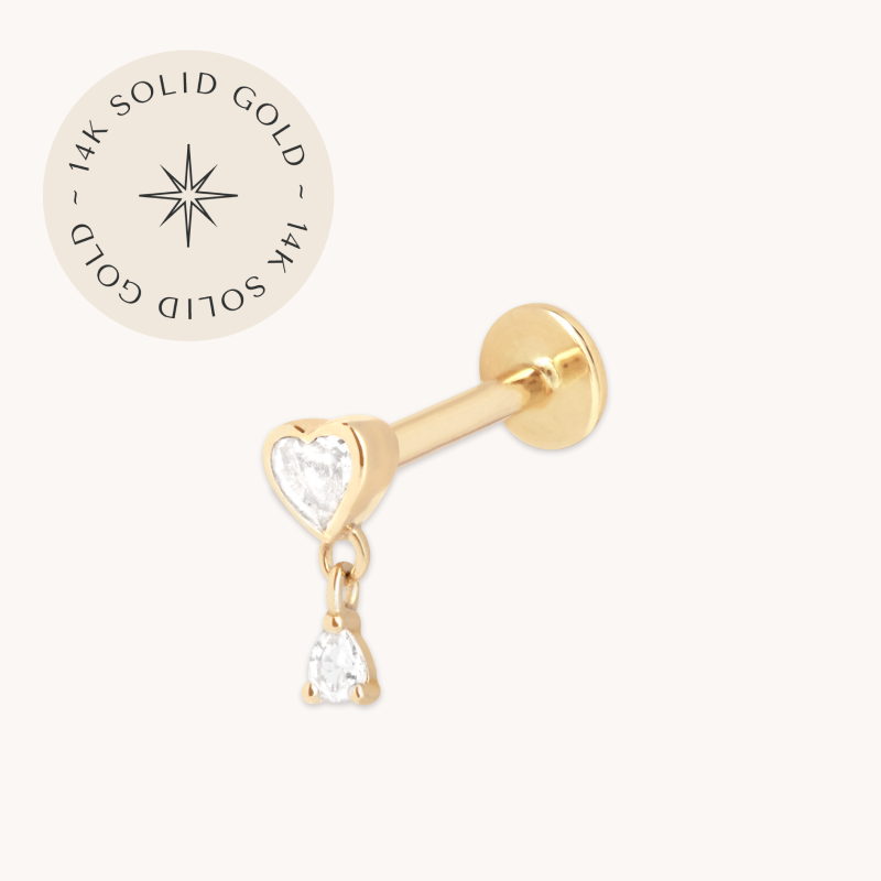 Heart White Topaz Piercing Stud in Solid Gold