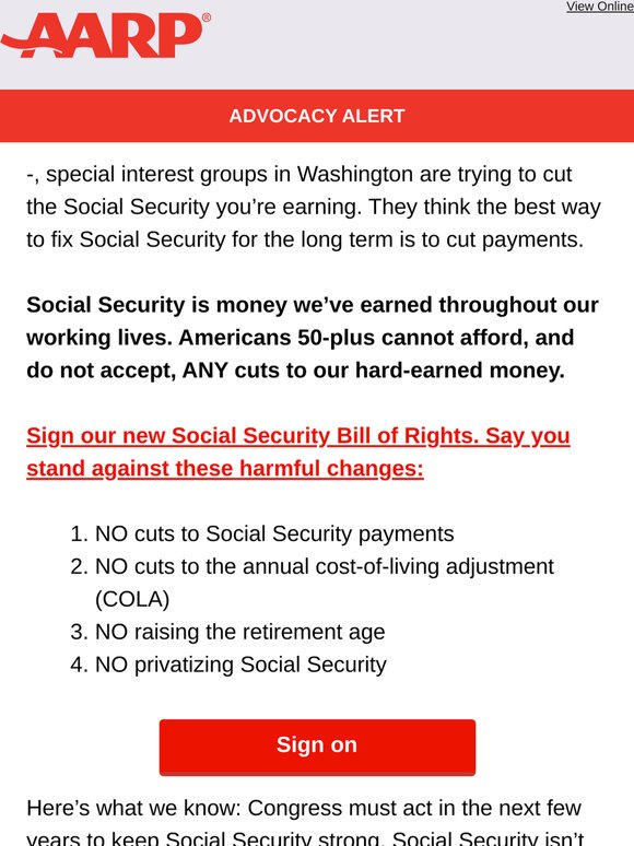 Sign our Social Security Bill of Rights