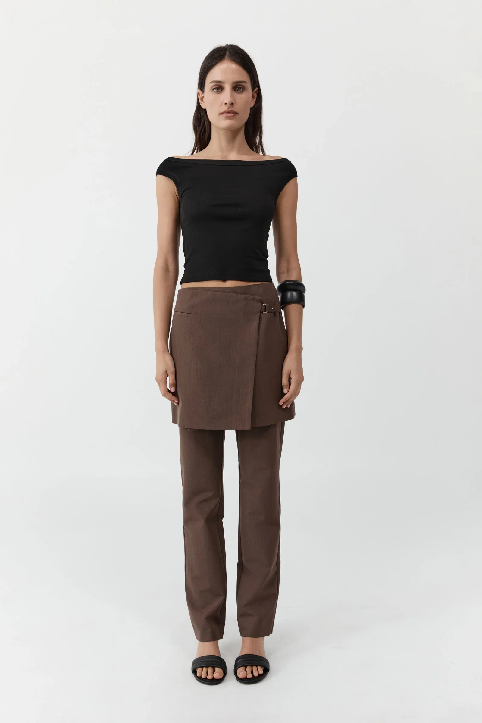 Image of Silk Canvas Wrap Skirt - Mud
