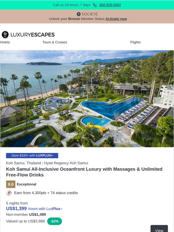 Thailand Hyatt Regency Koh Samui All-Inclusive Luxury w. Unlimited Free-Flow Drinks & Massages