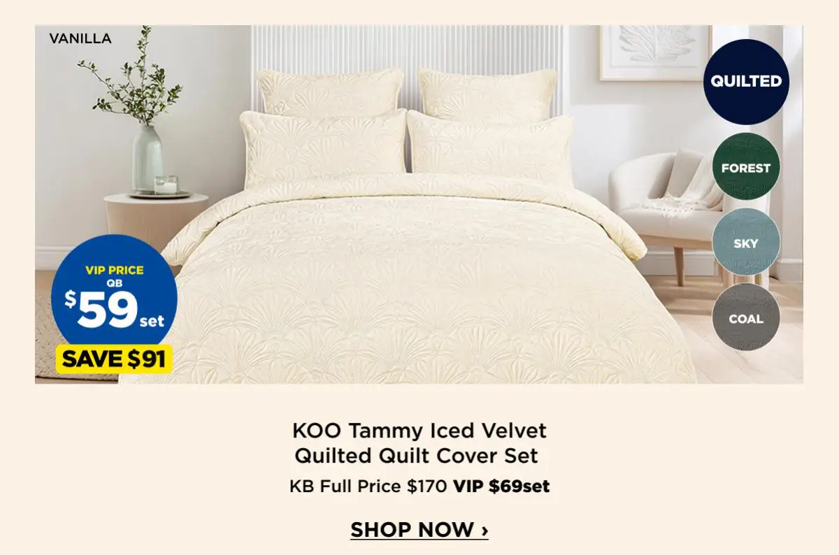 KOO Tammy Iced Velvet Quilted Quilt Cover Set