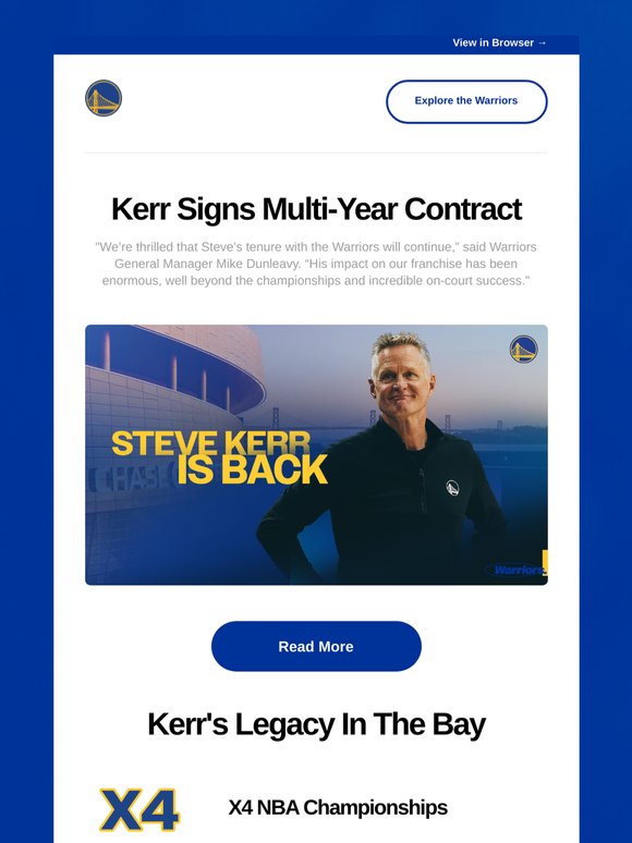 Staying in the Bay: The Golden State Warriors and Steve Kerr Agree to Multi-Year Contract