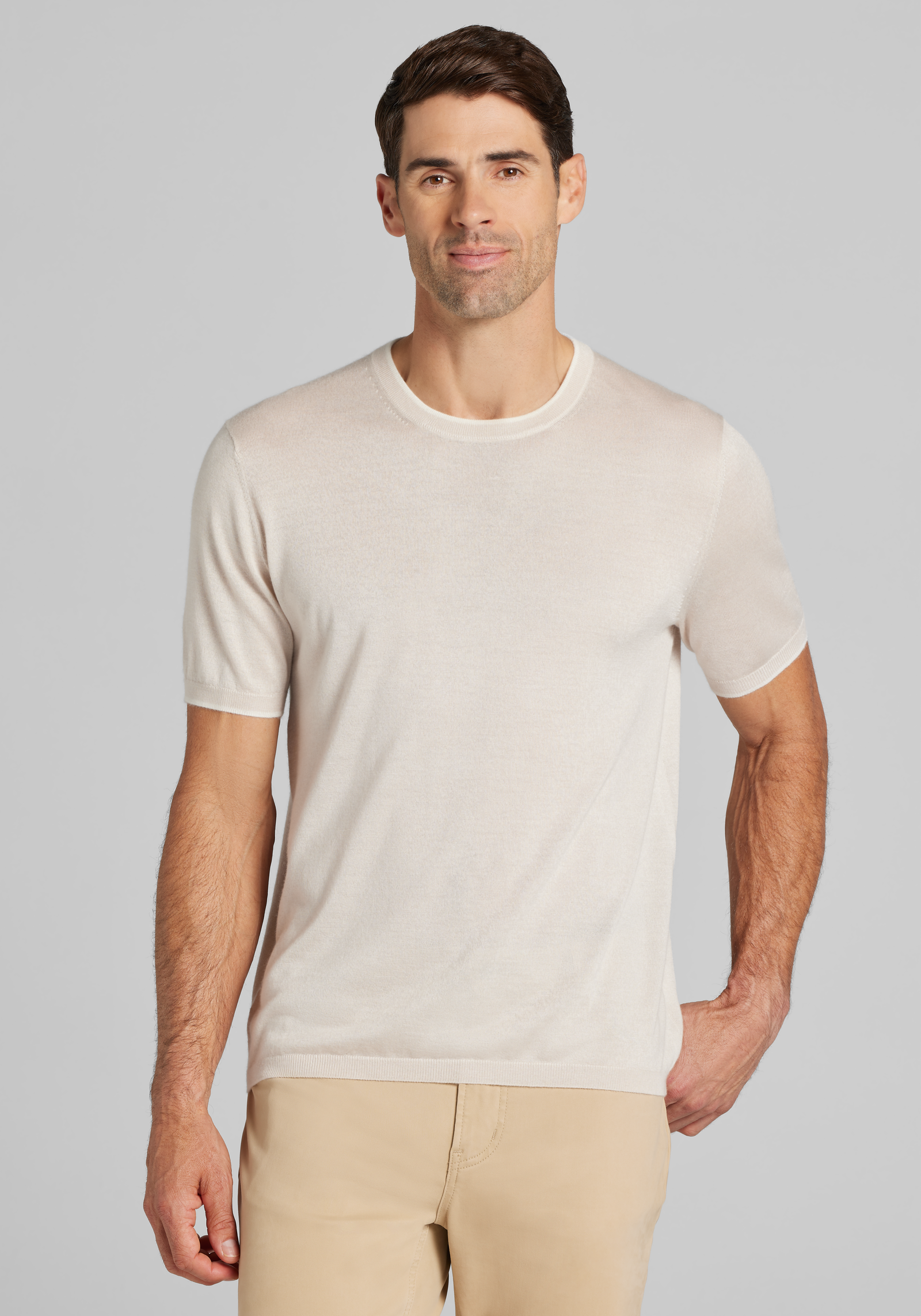 Reserve Collection Silk-Cashmere Tipped Short Sleeve Crew Neck Sweater CLEARANCE
