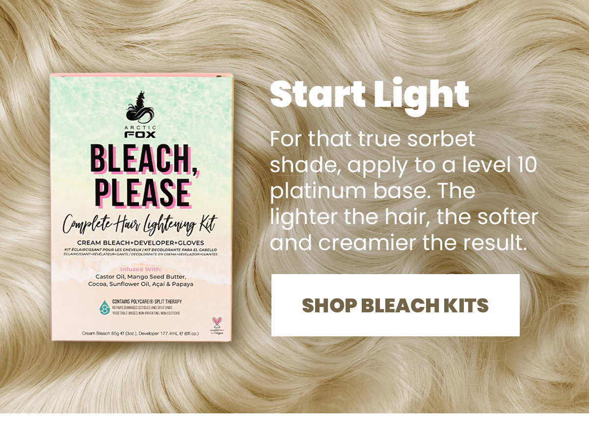 For that true sorbet shade, apply to a level 10 platinum base. The lighter the hair, the softer and creamier the result.