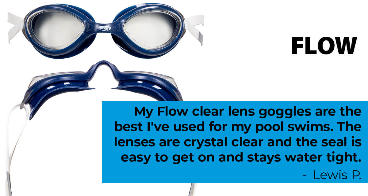 Flow Goggle Review: My Flow clear lens goggles are the best I've used for my pool swims. The lenses are crystal clear and the seal is easy to get on and stays water tight.