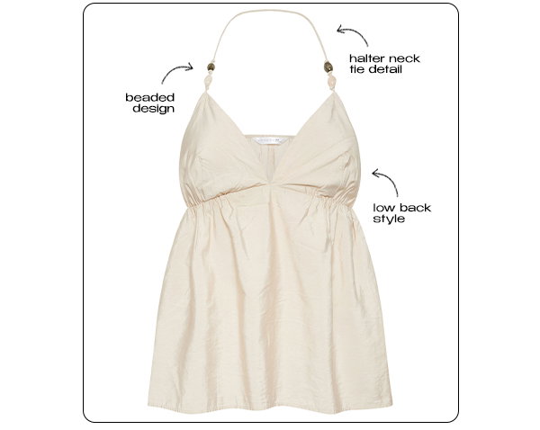 PixieGirl Petite Ivory White Beaded Halterneck Top